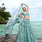 House of Panchhi Turquoise Blue Net Sequins, Zarkan And Thread Embroidery Lehenga Choli & Dupatta | Swadesiicart