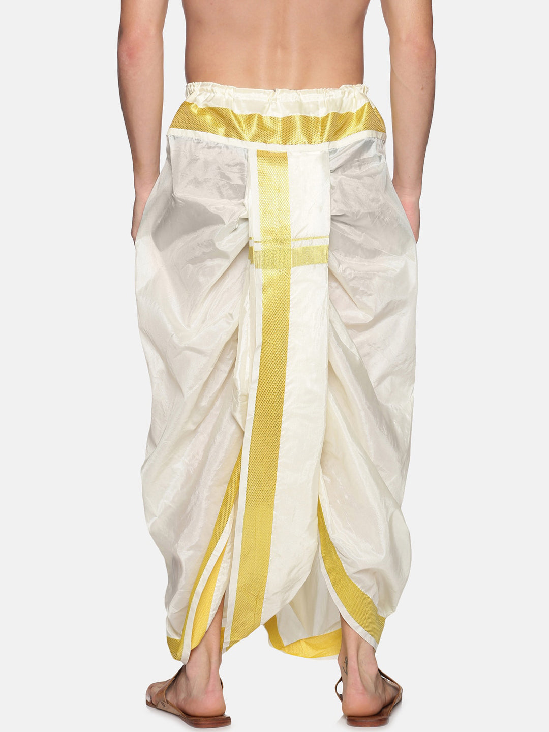 Sethukrishna Men Cream-Coloured Solid Readymade Dhoti Pants | Swadesiicart