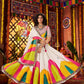 Monjolika Fashion White Gajji Silk Navratri Lehenga Choli With Digital Print & Mirror Work - Swadesiicart