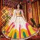 Monjolika Fashion White Gajji Silk Navratri Lehenga Choli With Digital Print & Mirror Work - Swadesiicart