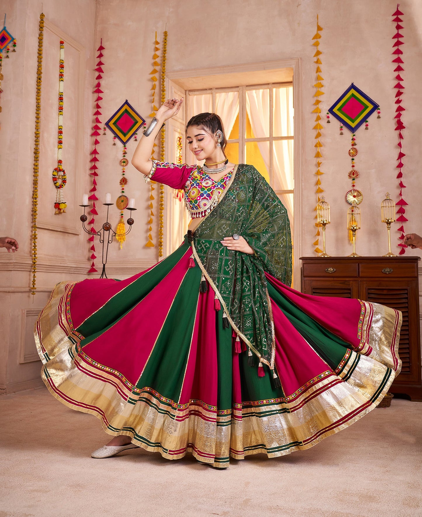 Monjolika Fashion Colorful Viscose Cotton Navratri Lehenga With Kutchi Mirror Work Choli - Swadesiicart