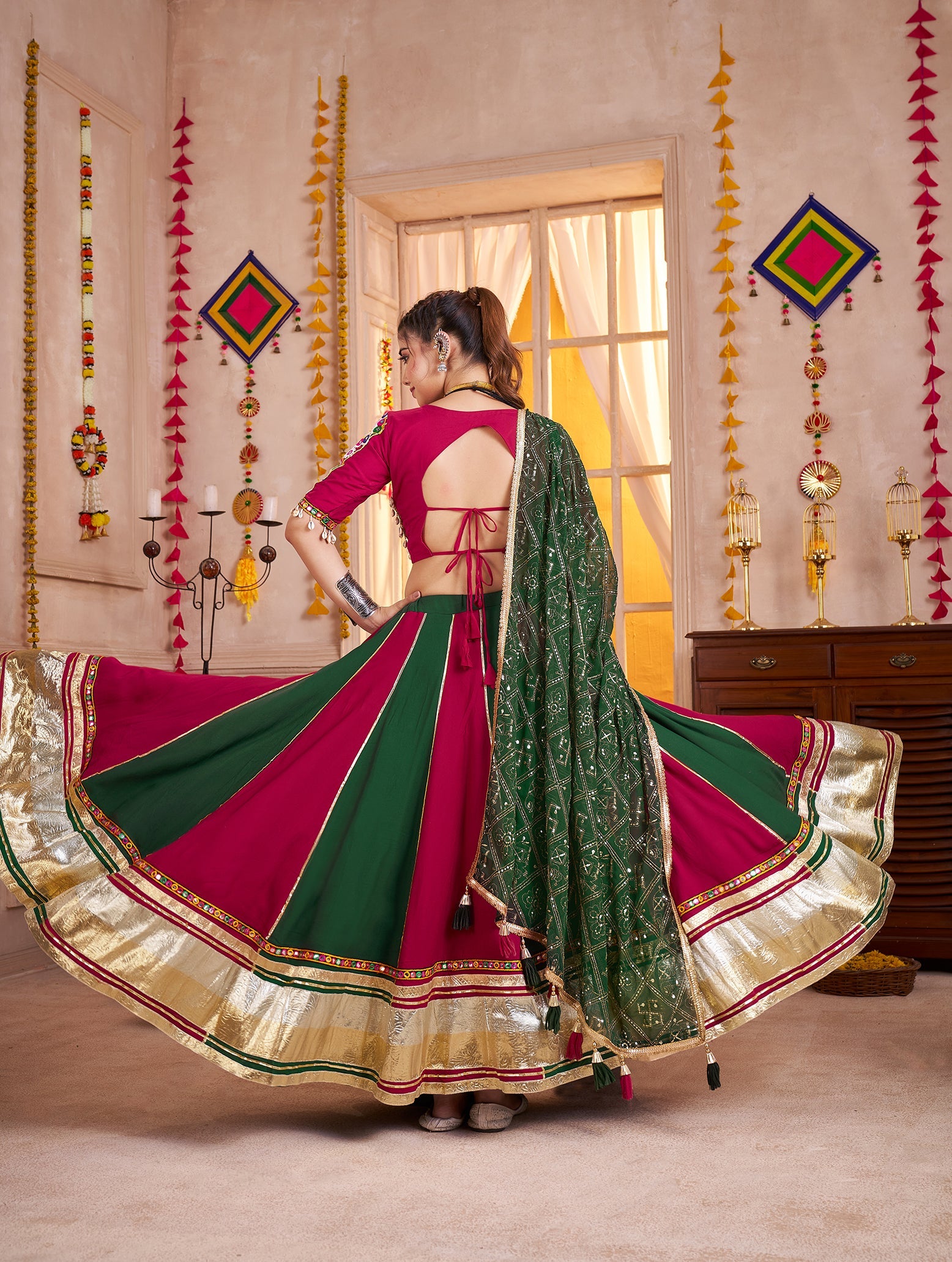 Monjolika Fashion Colorful Viscose Cotton Navratri Lehenga With Kutchi Mirror Work Choli - Swadesiicart