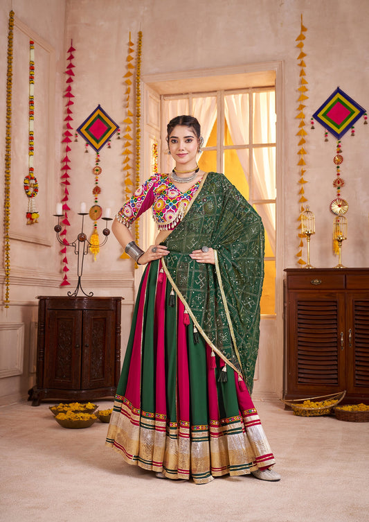 Monjolika Fashion Colorful Viscose Cotton Navratri Lehenga With Kutchi Mirror Work Choli - Swadesiicart