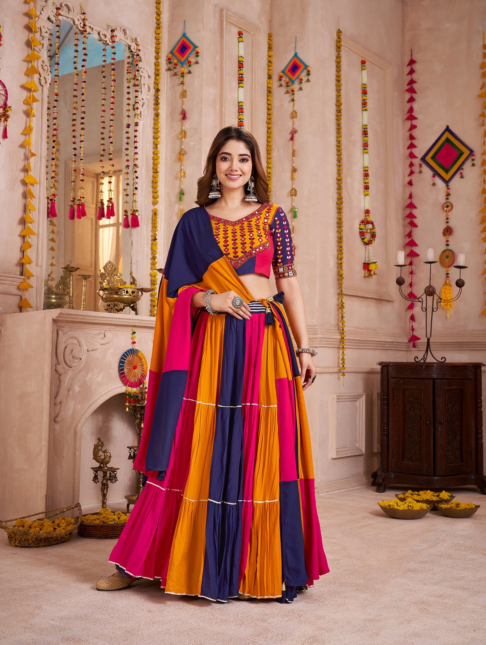 Monjolika Fashion Colorful Designer Viscose Cotton Navratri Chaniya Choli Set - Swadesiicart