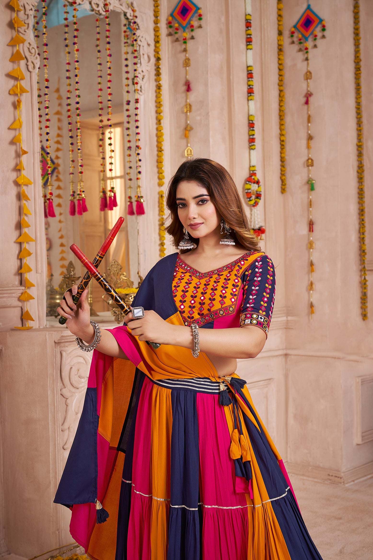 Monjolika Fashion Colorful Designer Viscose Cotton Navratri Chaniya Choli Set - Swadesiicart