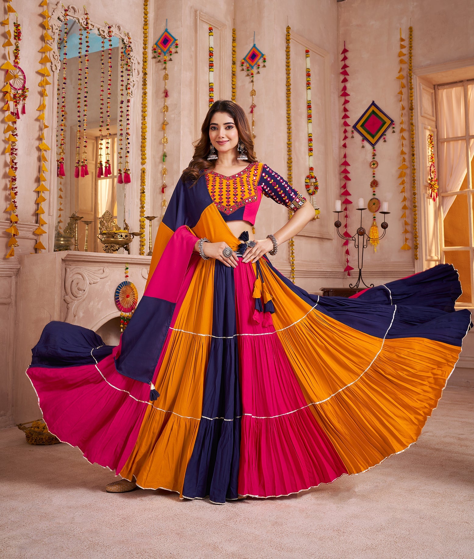 Monjolika Fashion Colorful Designer Viscose Cotton Navratri Chaniya Choli Set - Swadesiicart