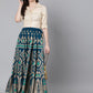 Jaipur Kurti Women Turquoise Blue & Gold-Coloured Printed Maxi-Length Skirt | Swadesiicart