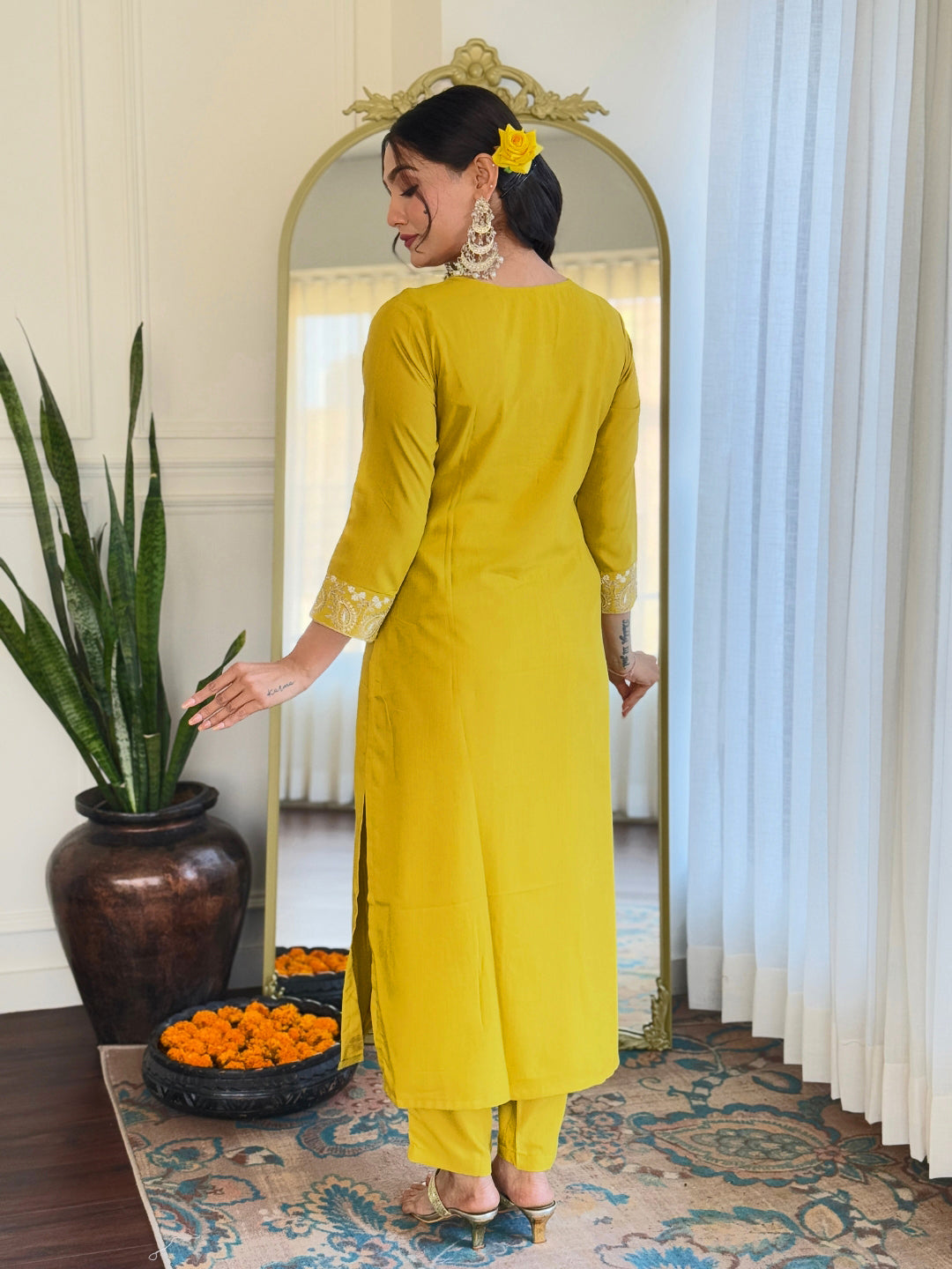 The52 Beautiful Embroidery Work with Rayon Slub Fabric Straight Kurta, Pant and Dupatta Set - Swadesiicart