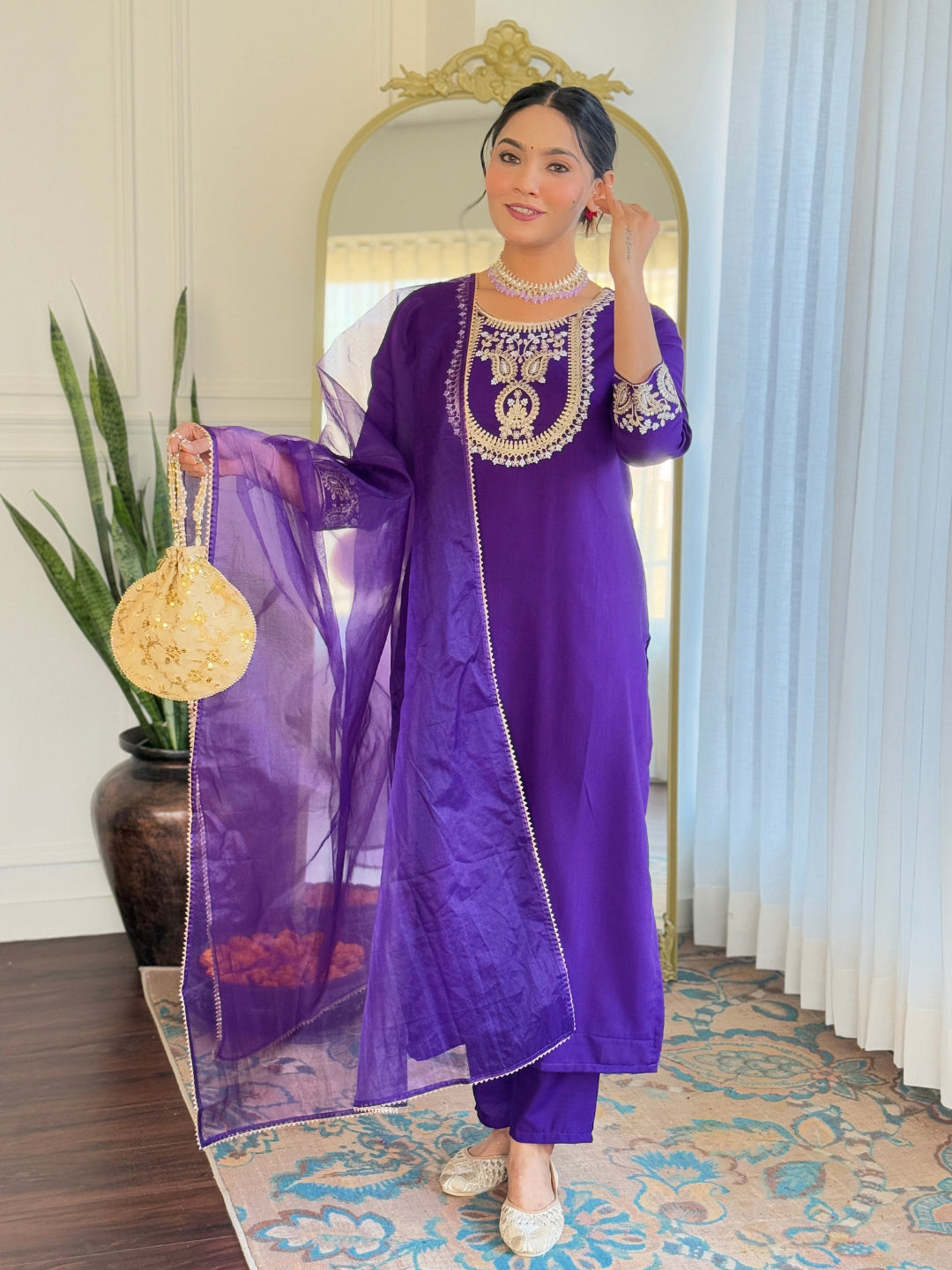 The52 Beautiful Embroidery Work with Rayon Slub Fabric Straight Kurta, Pant and Dupatta Set - Swadesiicart