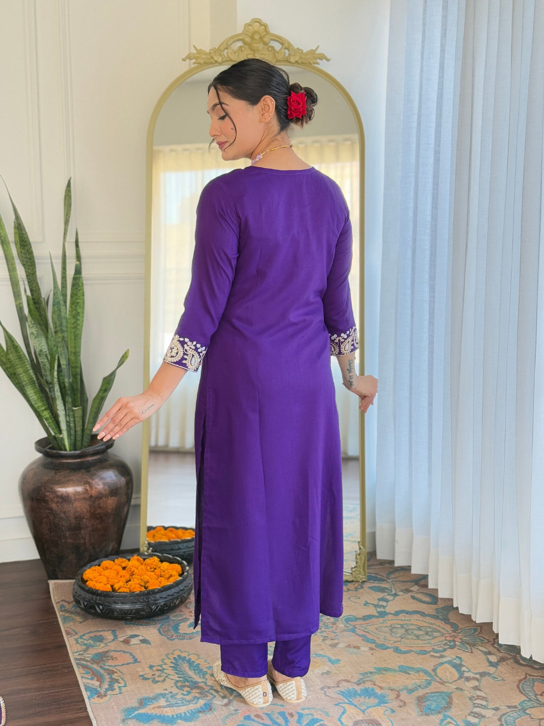 The52 Beautiful Embroidery Work with Rayon Slub Fabric Straight Kurta, Pant and Dupatta Set - Swadesiicart