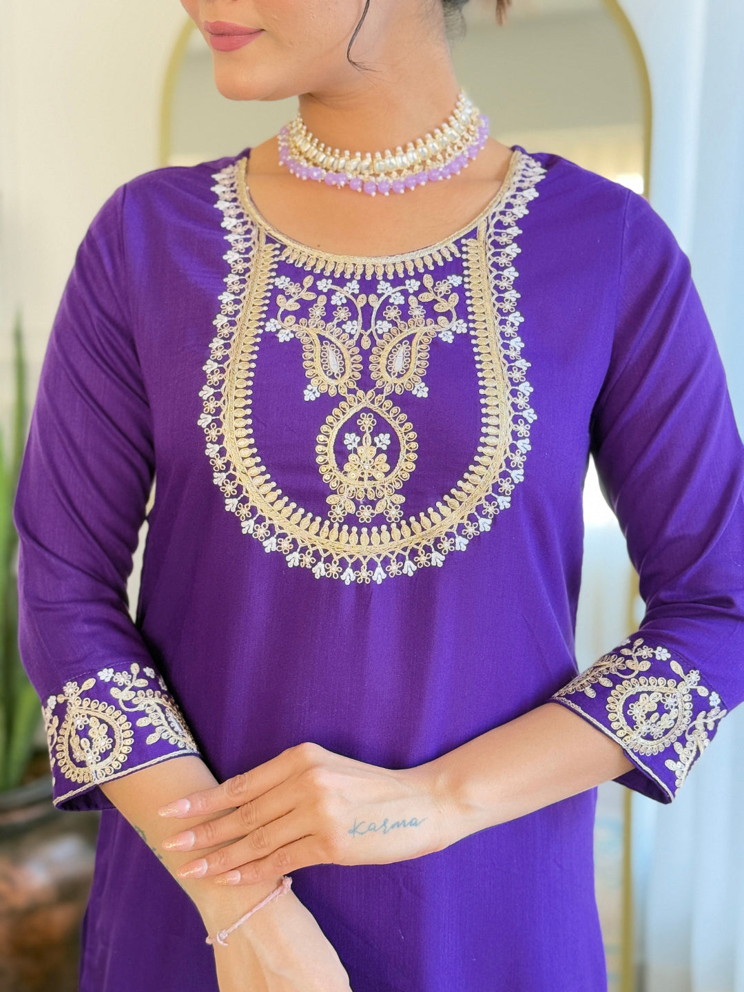 The52 Beautiful Embroidery Work with Rayon Slub Fabric Straight Kurta, Pant and Dupatta Set - Swadesiicart