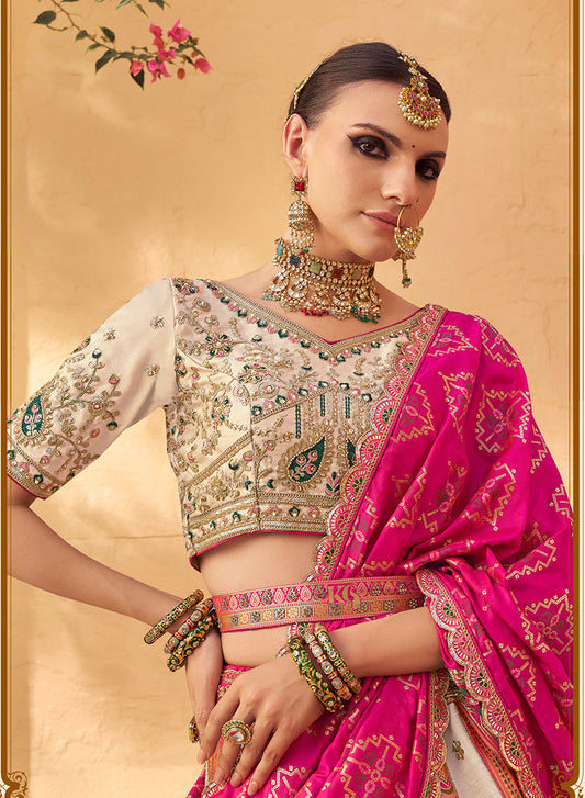 Monjolika Fashion Multicolor Banarasi Silk Wedding Wear Lehenga With Embroidery Work | Swadesiicart