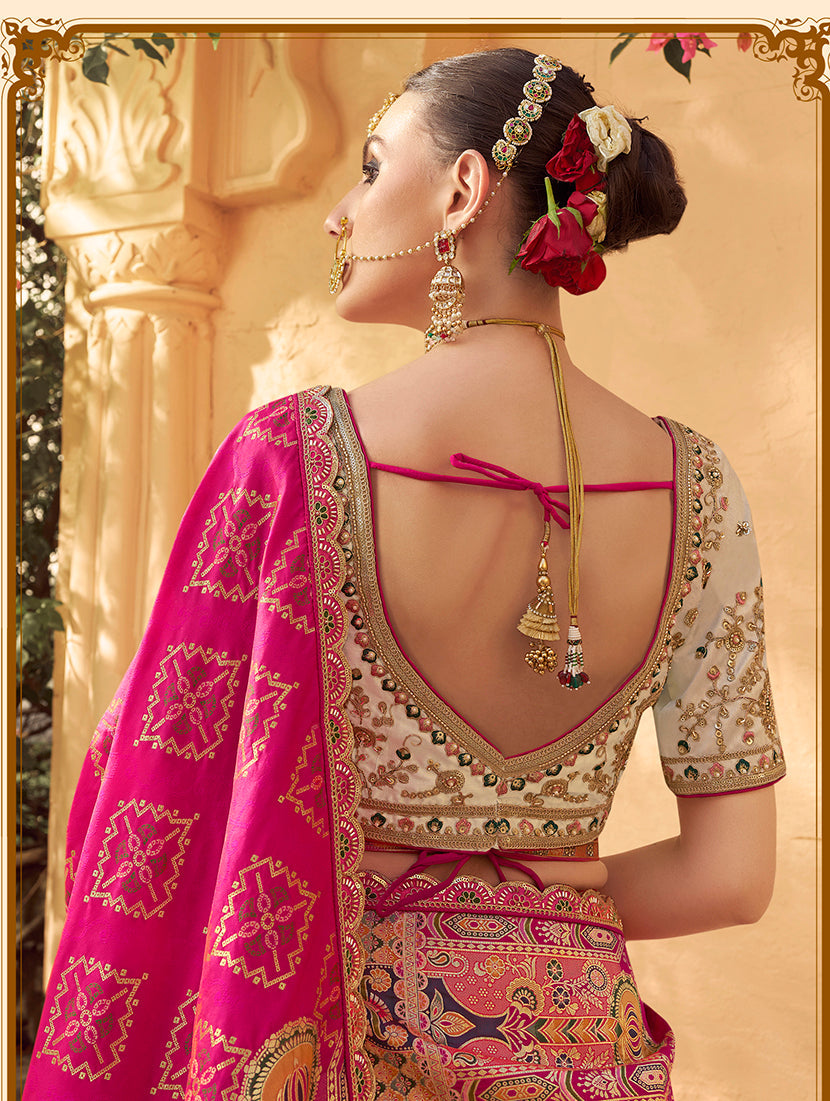 Monjolika Fashion Multicolor Banarasi Silk Wedding Wear Lehenga With Embroidery Work | Swadesiicart