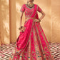 Monjolika Fashion Hot Pink & Peach Banarasi Silk Wedding Wear Lehenga With Embroidery Work | Swadesiicart