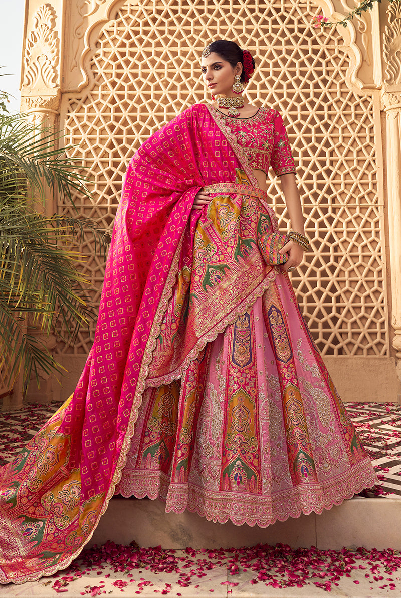 Monjolika Fashion Onion Pink Banarasi Silk Wedding Wear Lehenga With Embroidery Work | Swadesiicart