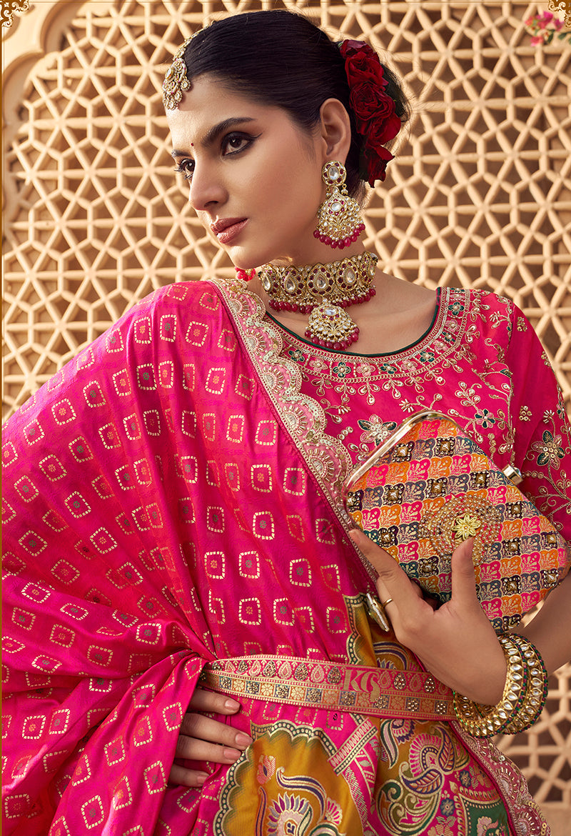 Monjolika Fashion Onion Pink Banarasi Silk Wedding Wear Lehenga With Embroidery Work | Swadesiicart