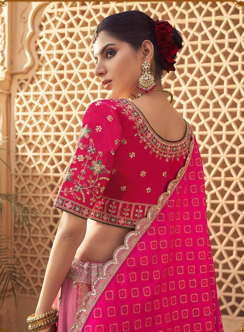 Monjolika Fashion Onion Pink Banarasi Silk Wedding Wear Lehenga With Embroidery Work | Swadesiicart