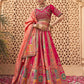 Monjolika Fashion Rani Pink & Peach Banarasi Silk Wedding Wear Lehenga With Embroidery Work | Swadesiicart