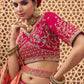 Monjolika Fashion Rani Pink & Peach Banarasi Silk Wedding Wear Lehenga With Embroidery Work | Swadesiicart