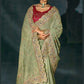 Monjolika Fashion Sea Green With Lakhanvi And Zarkan Work Banarasi Silk Blend Saree | Swadesiicart