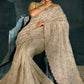 Monjolika Fashion Cream Banarasi Silk With Lakhanvi And Zarkan Work Blend Saree | Swadesiicart