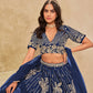 Monjolika Fashion Navy Blue Embroidered Art Silk Reception Trendy Lehenga Choli - Swadesiicart