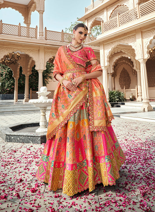 Monjolika Fashion Rani Pink Premium Banarasi Silk With Zarkan & Cutwork Wedding Wear Lehenga | Swadesiicart