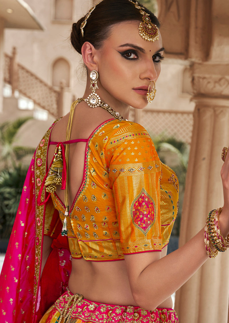 Monjolika Fashion Multicolor Premium Banarasi Silk With Zarkan & Cutwork Wedding Wear Lehenga | Swadesiicart
