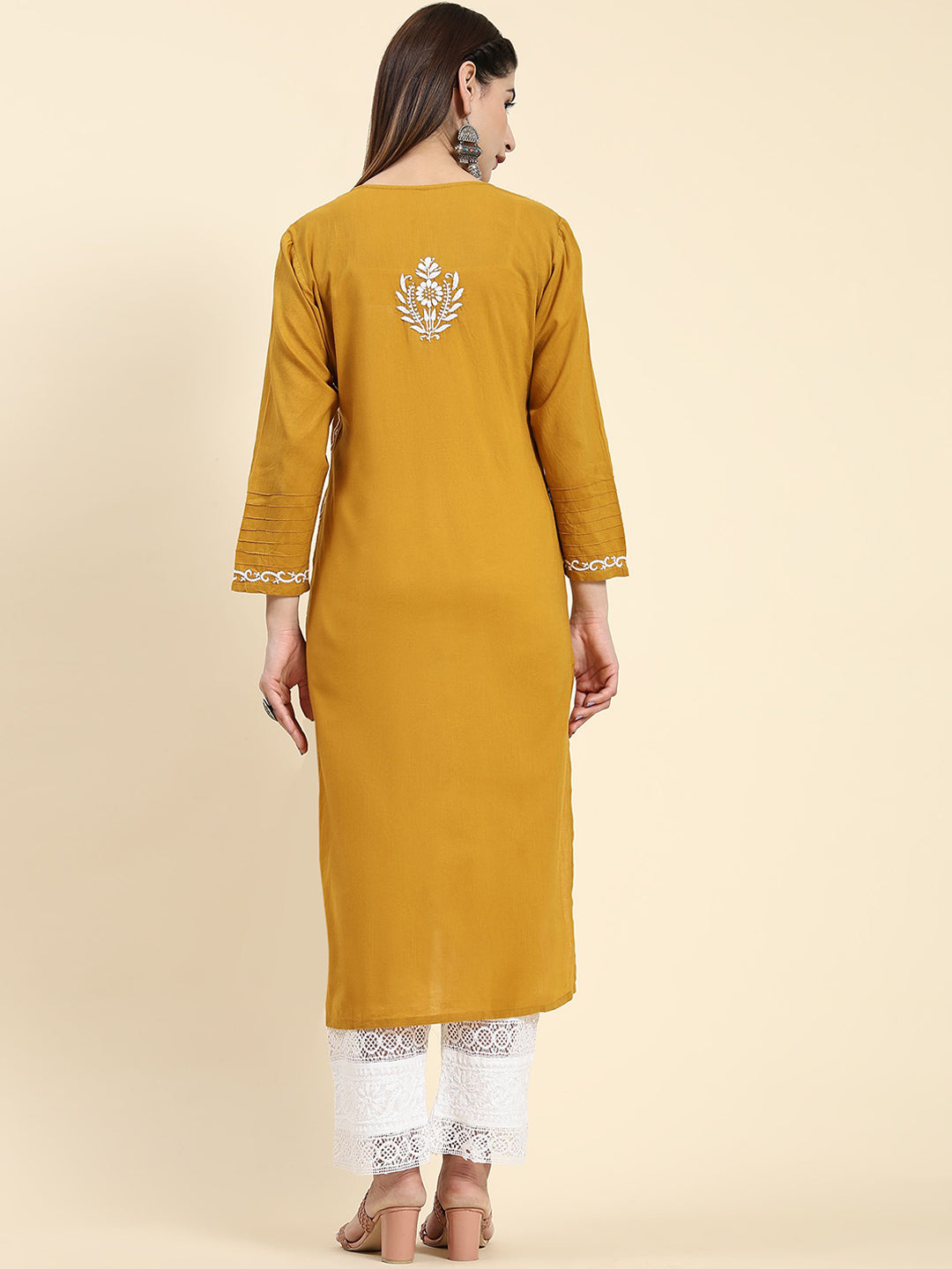 HOUSE OF KARI Ethnic Motifs Embroidered Chikankari Cotton Kurta | Swadesiicart