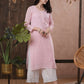 ADA Women Pink Chikankari Hand Embroidered Straight Kota Handloom Kurta With Matching Slip | Swadesiicart