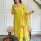 The52 Yellow Embroidered Rayon Slub Fabric Straight Kurta, Pant and Dupatta Set - Swadesiicart