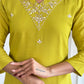 The52 Yellow Embroidered Rayon Slub Fabric Straight Kurta, Pant and Dupatta Set - Swadesiicart