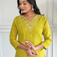 The52 Yellow Embroidered Rayon Slub Fabric Straight Kurta, Pant and Dupatta Set - Swadesiicart