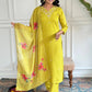 The52 Yellow Embroidered Rayon Slub Fabric Straight Kurta, Pant and Dupatta Set - Swadesiicart