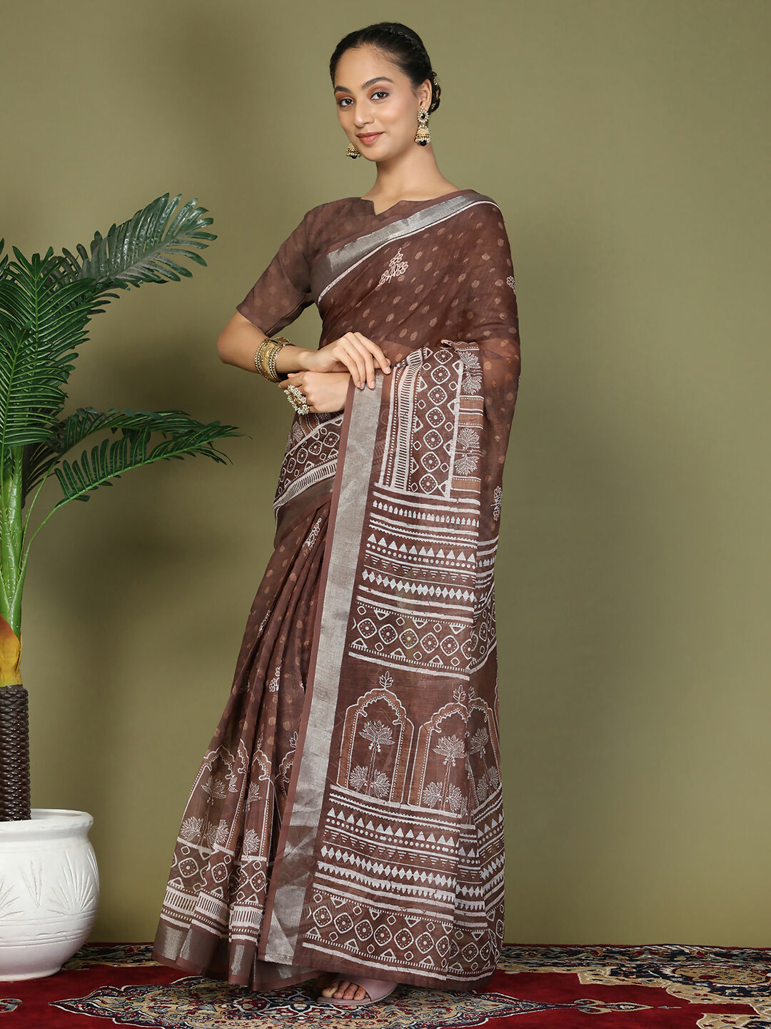 Shree Shyam Fashion Cotton Brown Saree