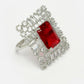 NVR Women's Red & Silver CZ-Studded Square-Shaped Adjustable Finger Ring | Swadesiicart