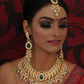 Kundan Choker with Matching Earrings & Maang Tikka Jewellery Set (Gold) - Ruby Raang - Ruby Raang Studio