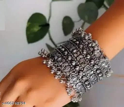 Tehzeeb Creations Women Silver Colour Oxidised Bangle With Ghungroo Style T - Swadesiicart