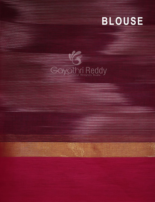 Dual Shades of Pink And Green Mangalagiri Ikkat Cotton Saree By Gayathri Reddy Designer Studio | Swadesiicart