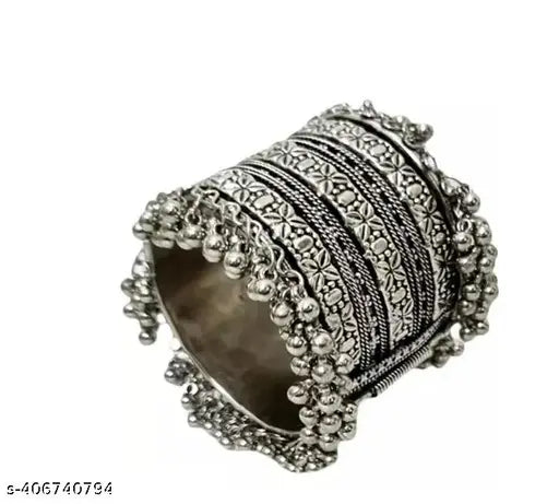 Tehzeeb Creations Women Silver Colour Oxidised Bangle With Ghungroo Style T - Swadesiicart