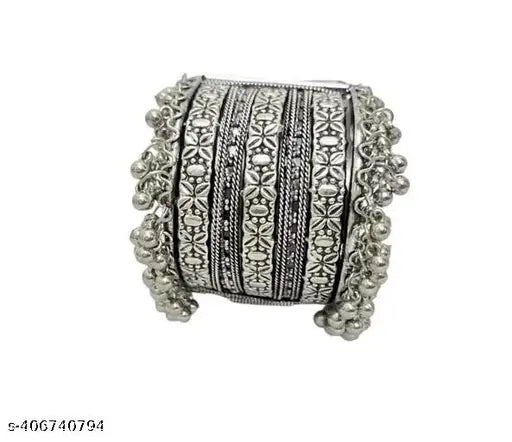Tehzeeb Creations Women Silver Colour Oxidised Bangle With Ghungroo Style T - Swadesiicart