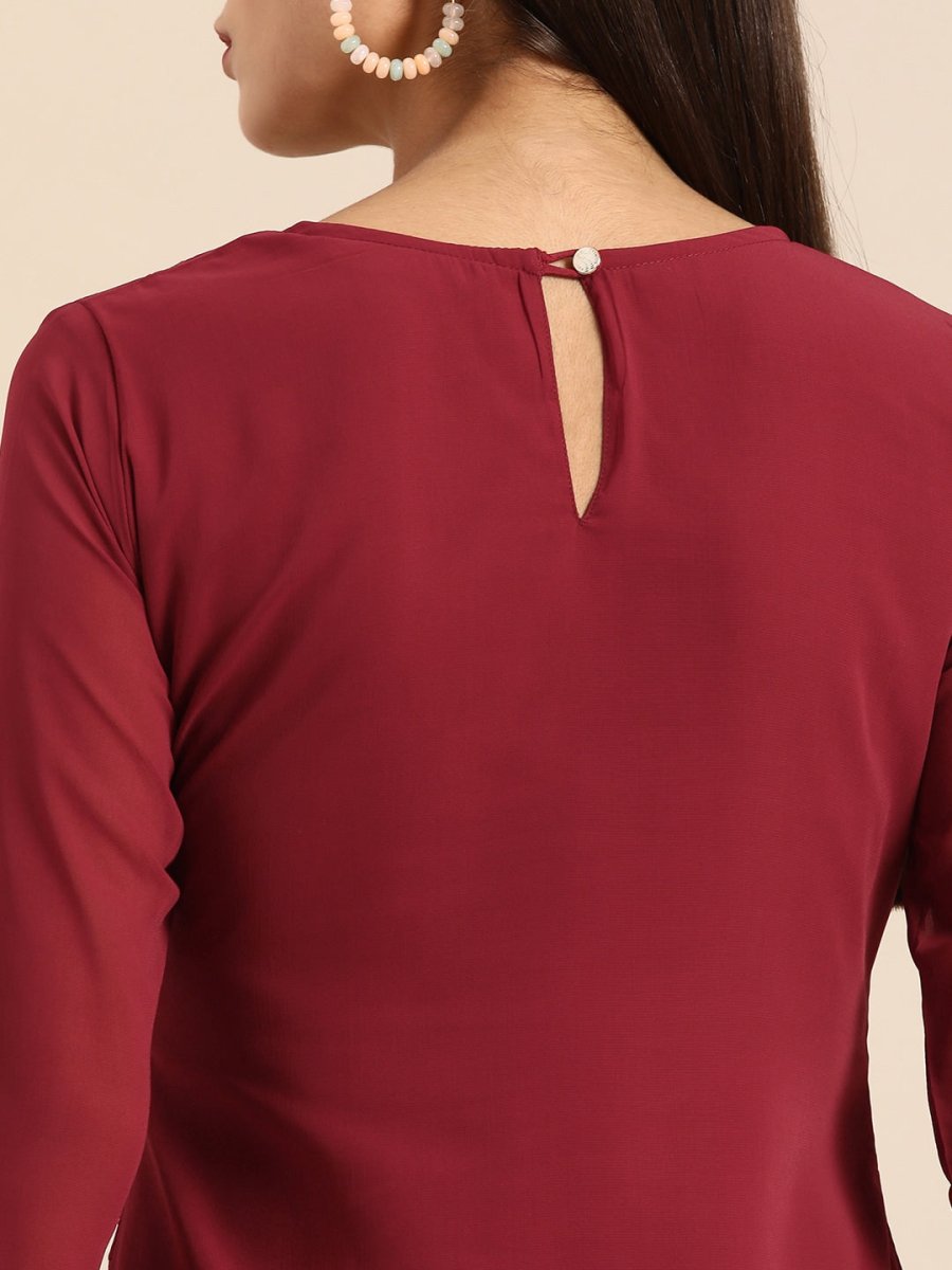 All About You Women Maroon Ethnic Motifs Embroidered Chikankari Kurta with Palazzos | Swadesiicart