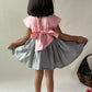 ArthLife Peach And Grey Unicorn Embroidered Dress