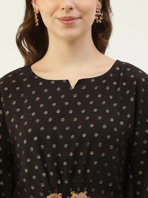 FIORRA Women's Black Poly Crepe Kaftan Type Kurta Set - Swadesiicart