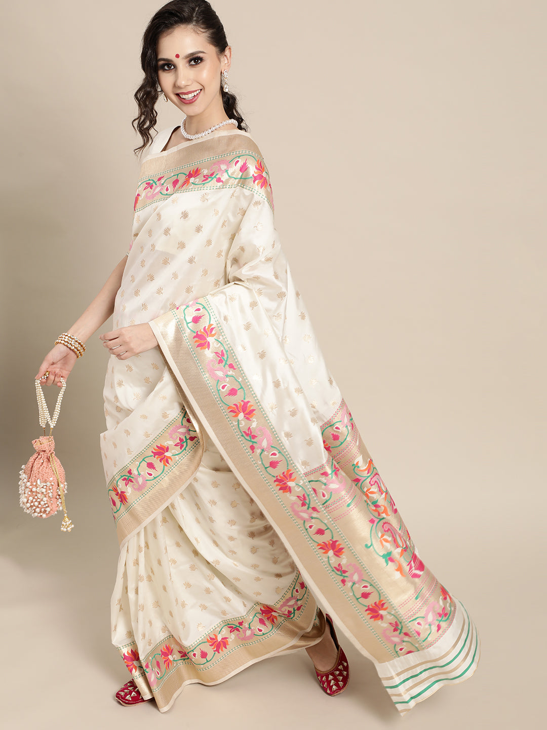 Saree Mall Off White & Golden Woven Design Banarasi Saree | Swadesiicart