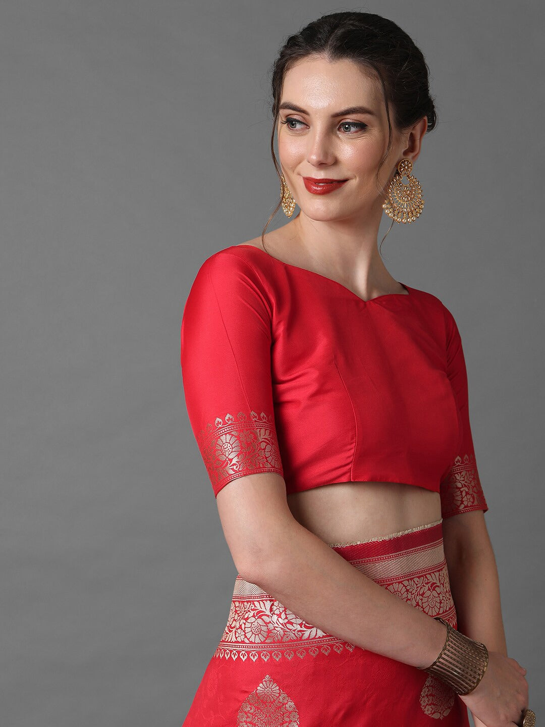 Mitera Red & Silver-Coloured Ethnic Motifs Zari Woven Design Silk Blend Banarasi Saree | Swadesiicart