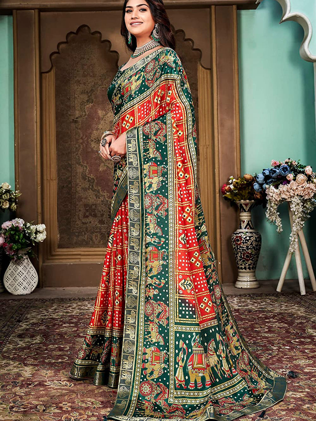 Kalini Bandhani Printed Silk Cotton Banarasi Saree | Swadesiicart