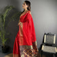 Joban Fashion Red Banarasi Cotton Silk Woven Saree | Swadesiicart