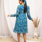 FIORRA Women's Navy Blue Georgette Floral Printed Western Dress - Swadesiicart