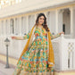 Jyoti Fashion Women's Green Russian Silk Sequins Zari Embroideredy Anarkali Dress with Dupatta | Swadesiicart